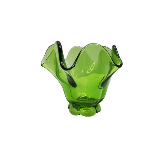 vintage mcm 6 petal lime green compote pedestal bowl, vase - Picture 9 of 14